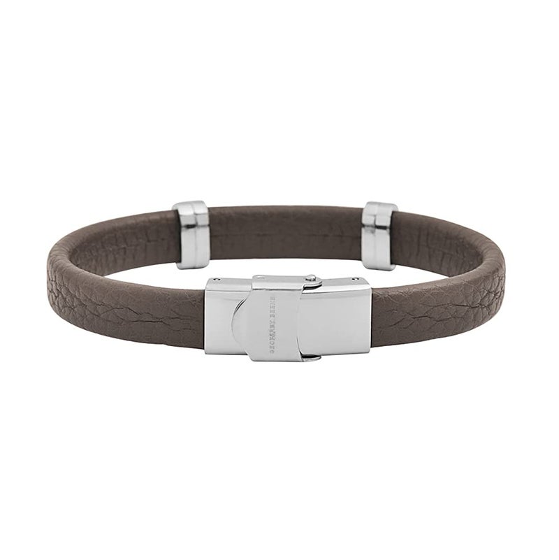 Geoffrey Beene Men's Genuine Leather Bracelet with Stainless Steel Cut-Out ID, Grey - Image 2